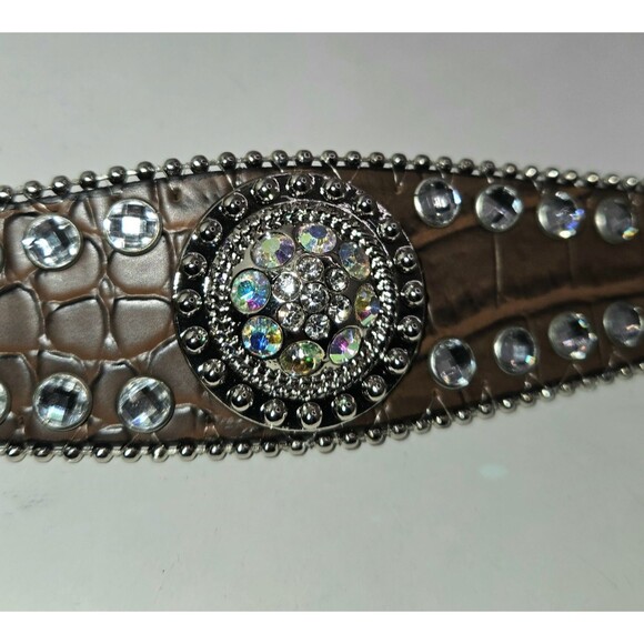 Blazin Roxx Scallop Croc Concho brown Belt Silver Rhinestone Bling Rodeo Size M - Picture 2 of 8